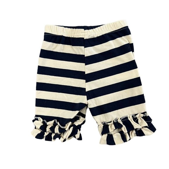 Girls Sz S (2T) Navy & Tan Stripes Ruffle Shorts - Picture 2 of 4